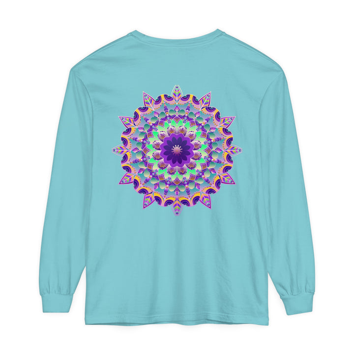 Colorful and intricate psychedelic mandala design on long sleeve t-shirt