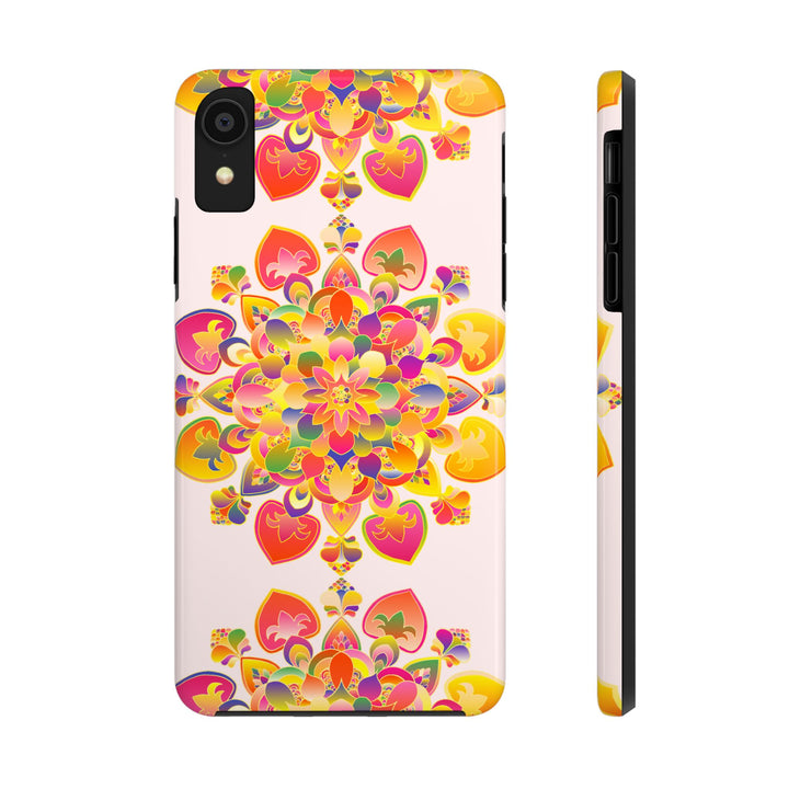 Hand drawn mandala art phone case with intricate floral and geometric patterns