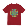 Colorful psychedelic mandala t-shirt with spiritual vibes and intricate design