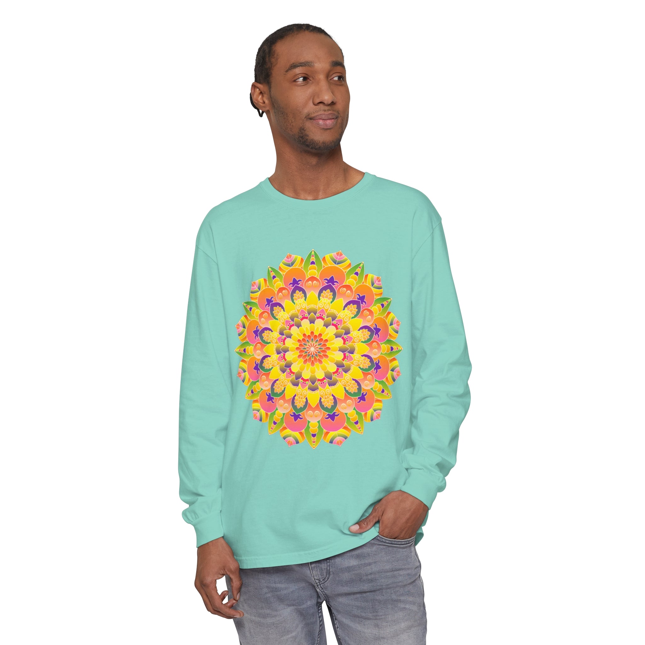 Colorful and intricate mandala design long sleeve t-shirt for all genders