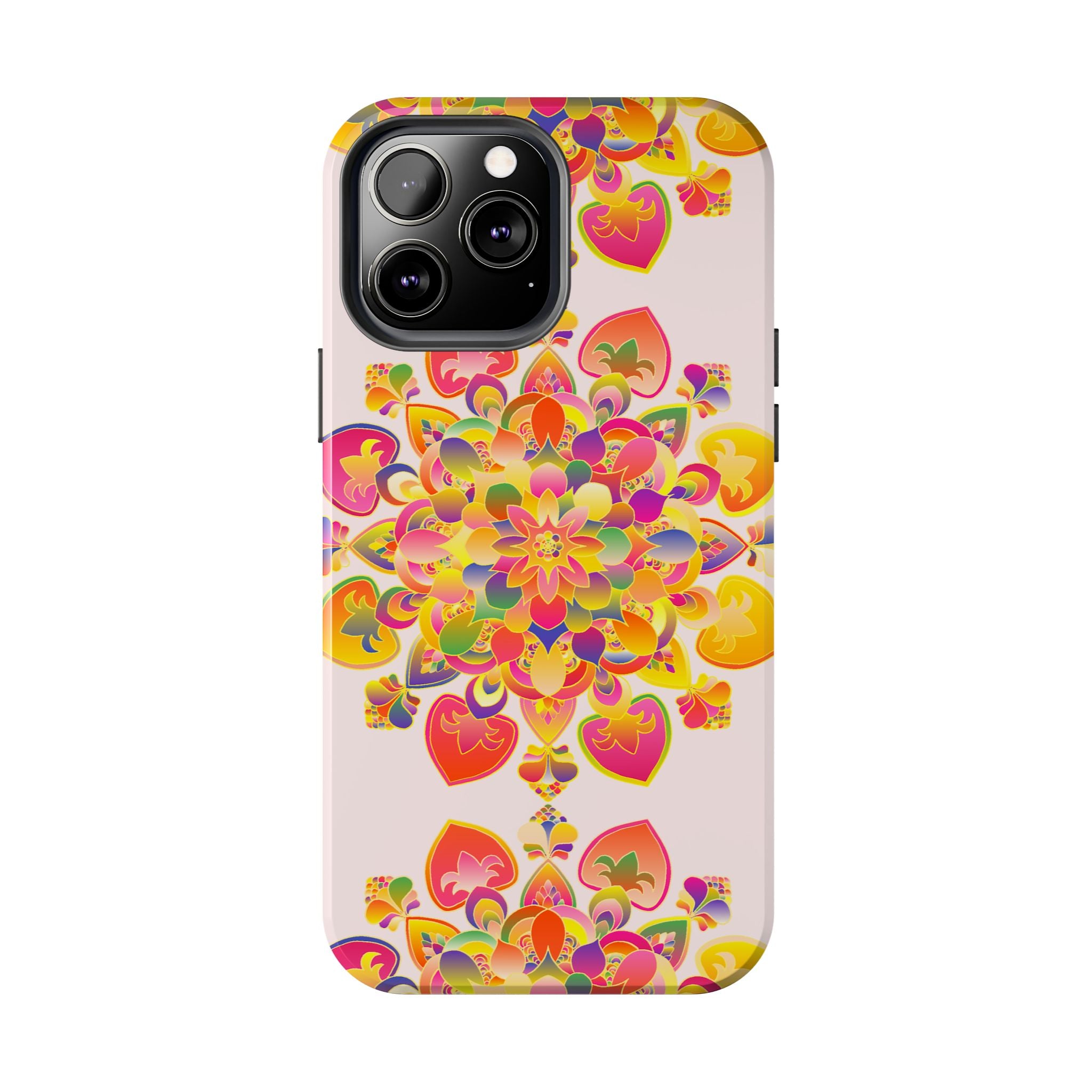 Hand drawn mandala art phone case with intricate floral and geometric patterns