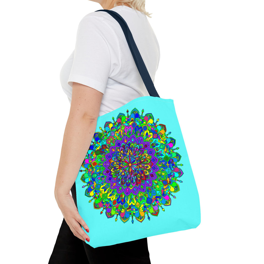 Vibrant and intricate mandala art tote bag with colorful geometric patterns