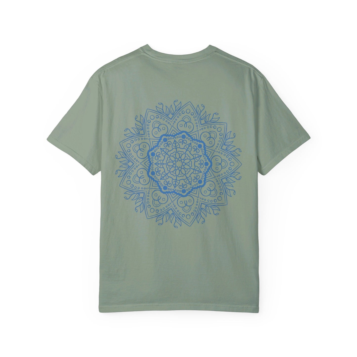 Unisex Mandala Tshirt featuring a Handmade Mandala Design, created with beautiful Mandala Art Drawn by Hand, and crafted with a unique Garment-Dyed T-shirt