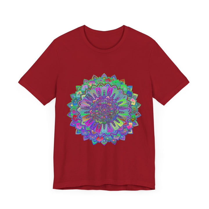 A vibrant and detailed mandala design adorns this colorful t-shirt