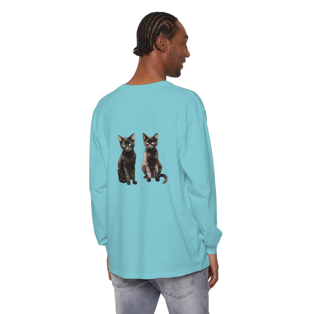 Black Cat Watercolor Art Long Sleeve T-Shirt featuring vibrant feline design