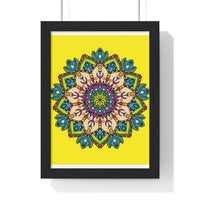 Vertical framed poster featuring a hand-drawn yellow mandala art, perfect for mindfulness and yoga practices
