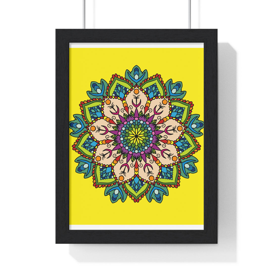 Vertical framed poster featuring a hand-drawn yellow mandala art, perfect for mindfulness and yoga practices