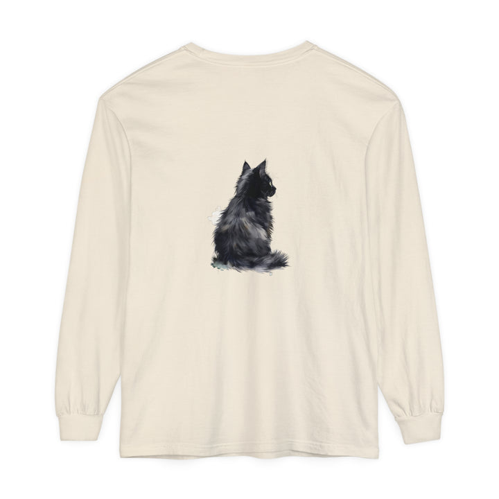 Beautiful watercolor illustration of a black and white cat on a long sleeve t-shirt