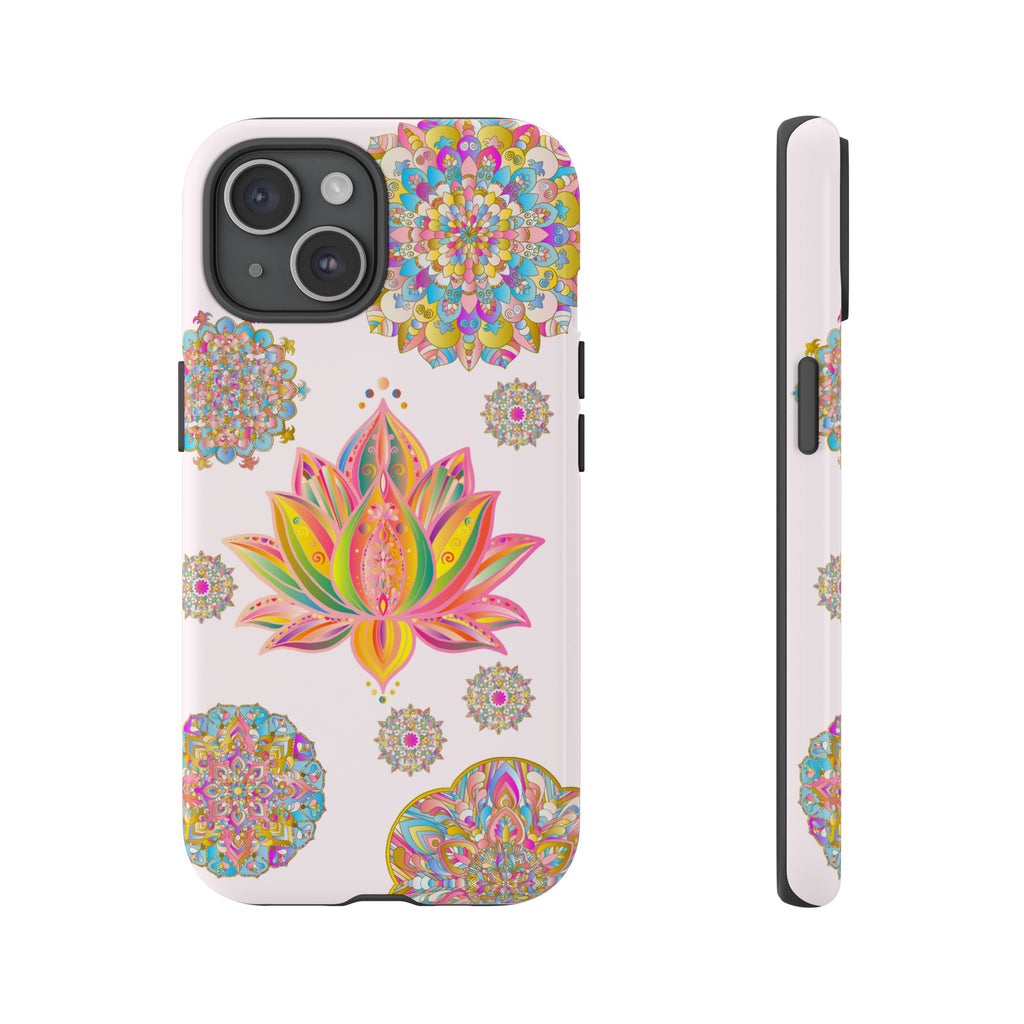 Light pink lotus flower mandala design phone case for stylish protection