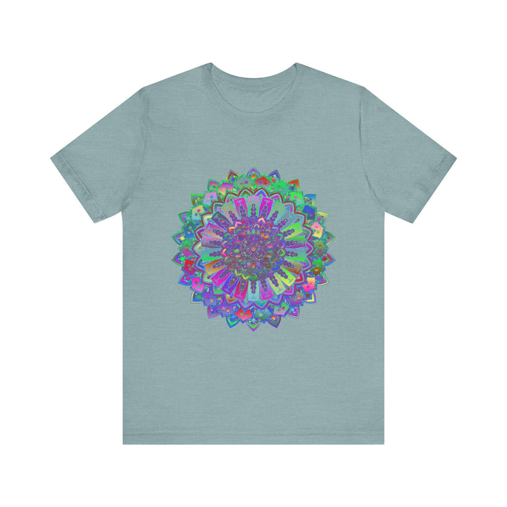 A vibrant and detailed mandala design adorns this colorful t-shirt