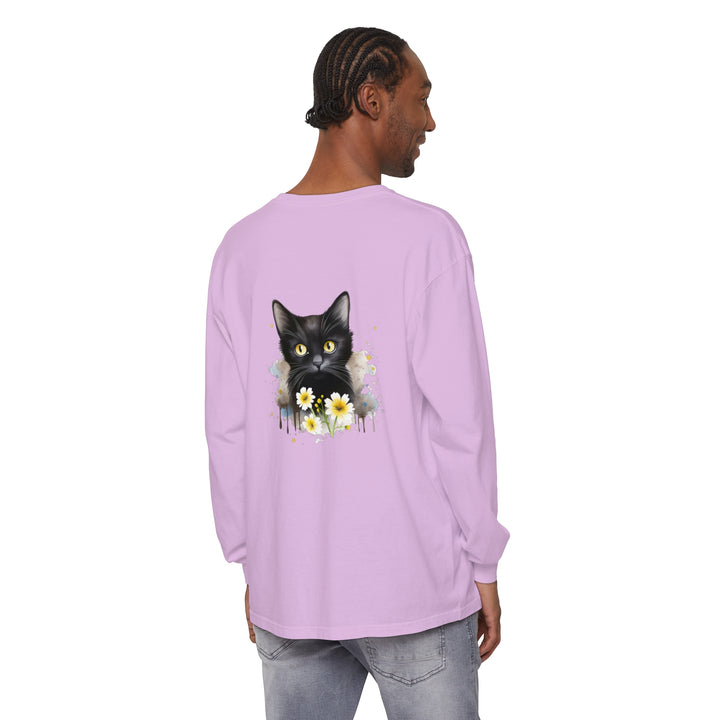 Black Cat Watercolor Floral Unisex T-Shirt featuring a playful feline design