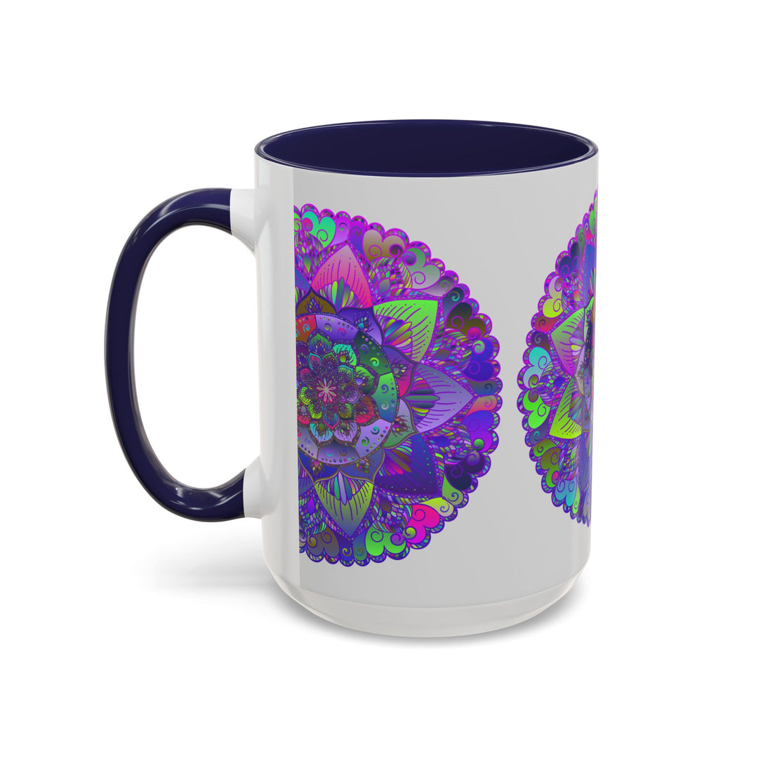 Light grey ceramic mug with detailed and stunning mandala art