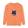 Black Cat Floral Watercolor Long Sleeve T-Shirt featuring a beautiful watercolor design of a black cat surrounded by colorful flowers on a comfortable long sleeve shirt