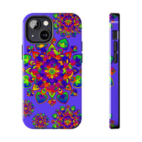 Phone case featuring a vibrant hand-drawn mandala rainbow design for stylish protection