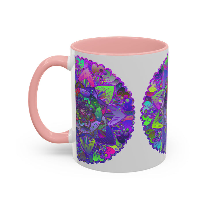 Light grey mug with beautiful and intricate mandala art pattern