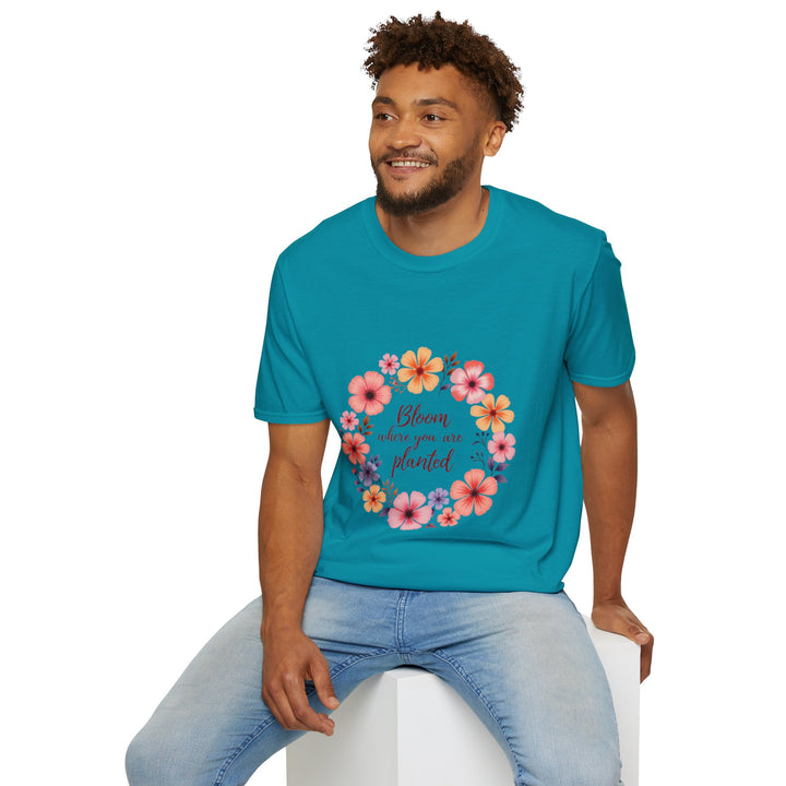 Colorful mandala design with floral pattern and inspiring quote on t-shirt