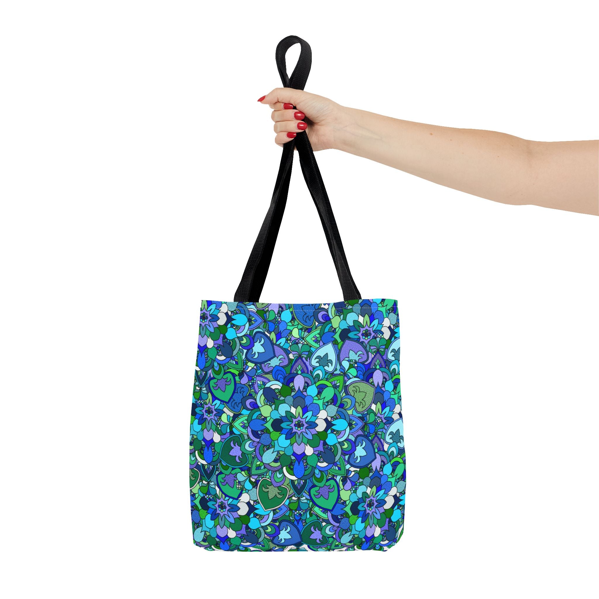Blue Green Floral Mandala Tote Bag — Vibrant All-Over-Print Shopper