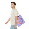 Vibrant orange and purple mandala tote bag, perfect for everyday use