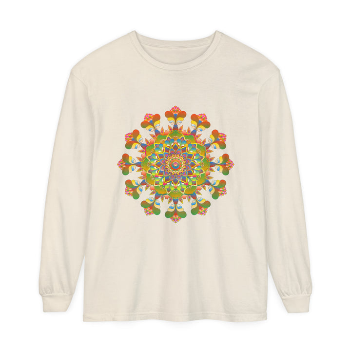 Vibrant Mandala Long Sleeve T-Shirt featuring colorful and intricate art design