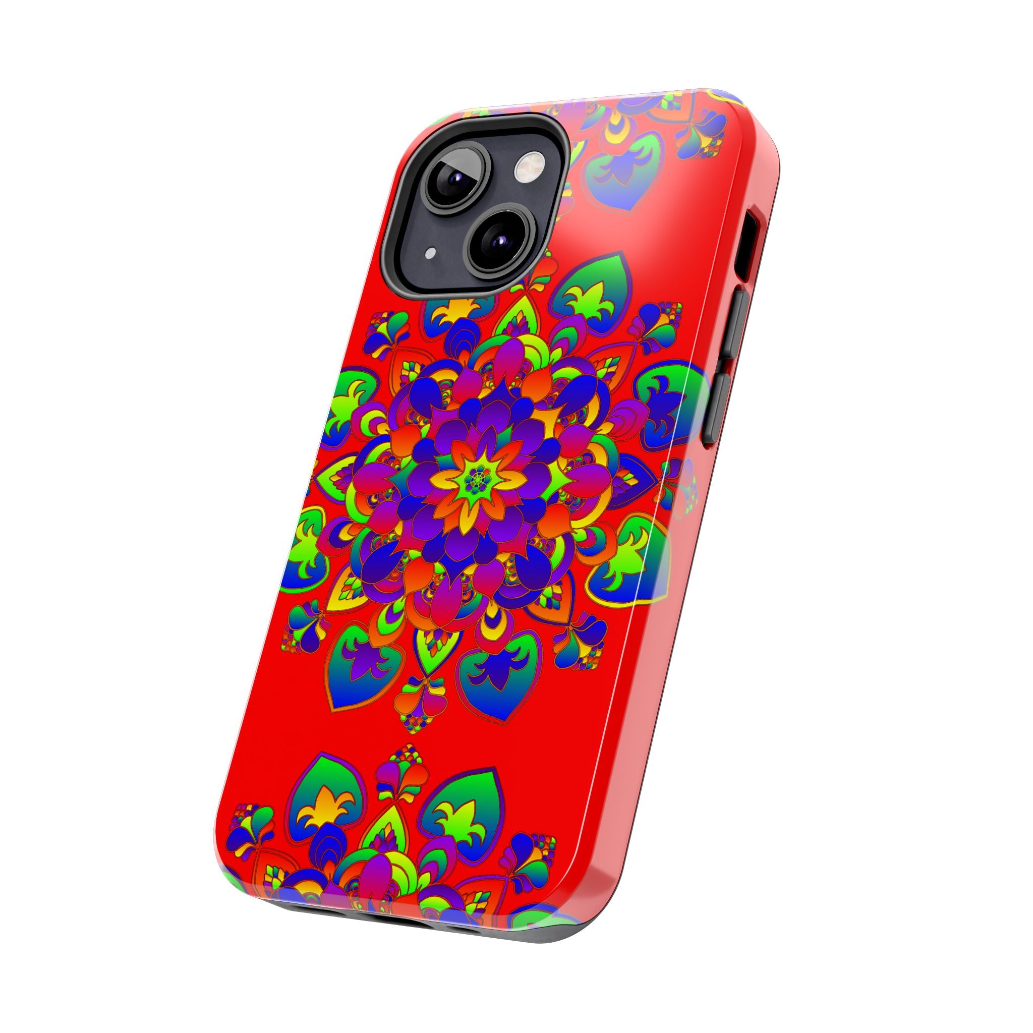 Hand drawn red mandala art phone case with intricate floral design