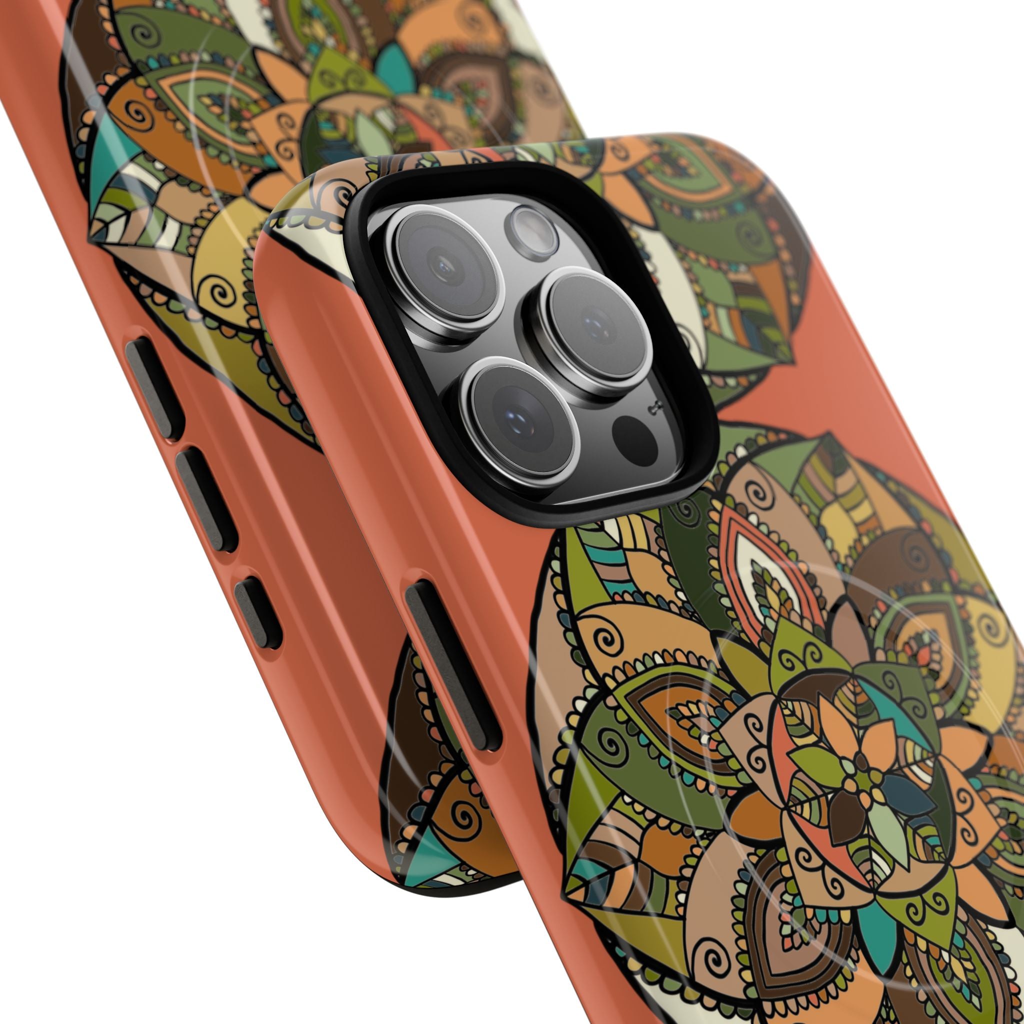 Mandala Floral Tough Magnetic Phone Case — Boho Earth-Tone Protective Cover