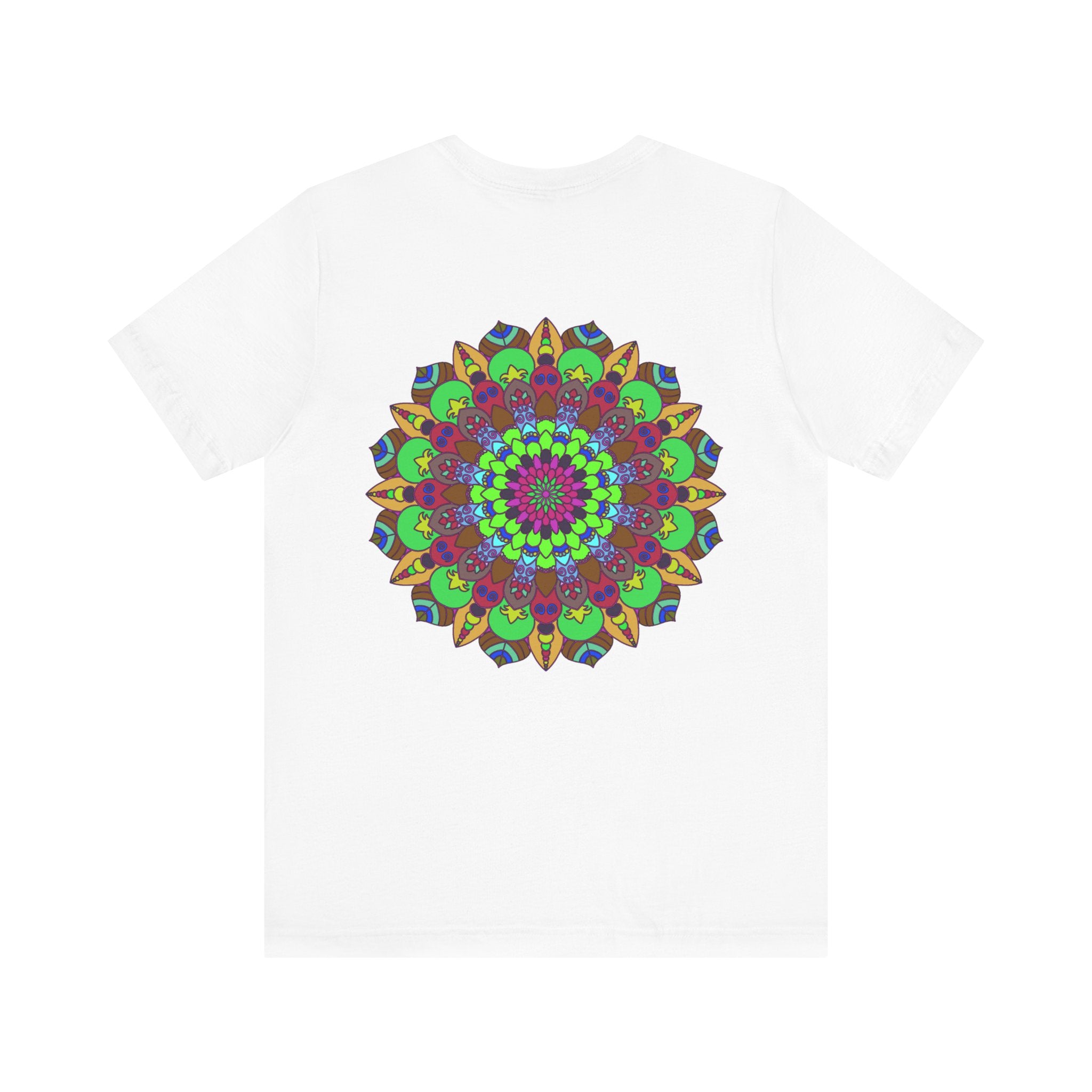 Vibrant mandala t-shirt with intricate design symbolizing peace and harmony