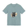 Black Cat Watercolor Sprint T-Shirt: A vibrant, hand-painted graphic of a black cat sprinting on a watercolor background
