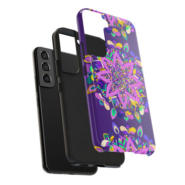 Hand drawn purple Mandala Art phone case designed for iPhone X/XS