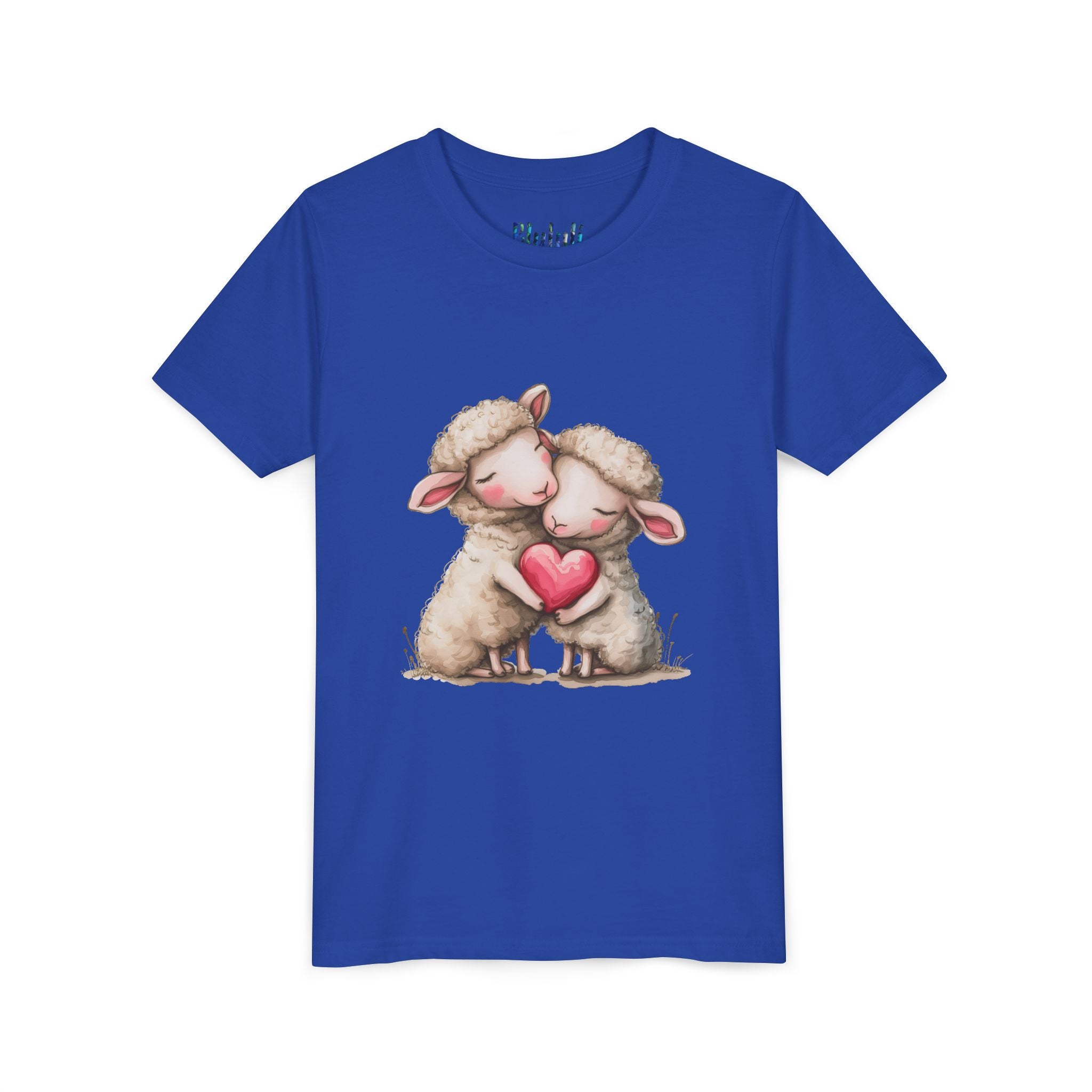 Youth Tee - Cartoon Sheeps Hugging Heart, Cute and Lovely Design