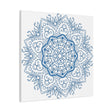 Beautiful handmade mandala design wall art in steel blue on matte canvas, stretched to 125 inches for a stunning, high-quality piece of home decor