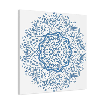 Beautiful handmade mandala design wall art in steel blue on matte canvas, stretched to 125 inches for a stunning, high-quality piece of home decor