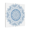 Beautiful handmade mandala design wall art in steel blue on matte canvas, stretched to 125 inches for a stunning, high-quality piece of home decor