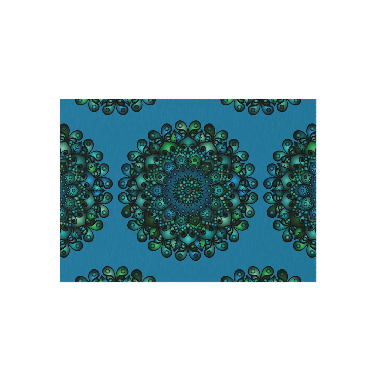 Blau-grüner Mandala-Outdoor-Teppich — Wetterfeste Terrassenmatte