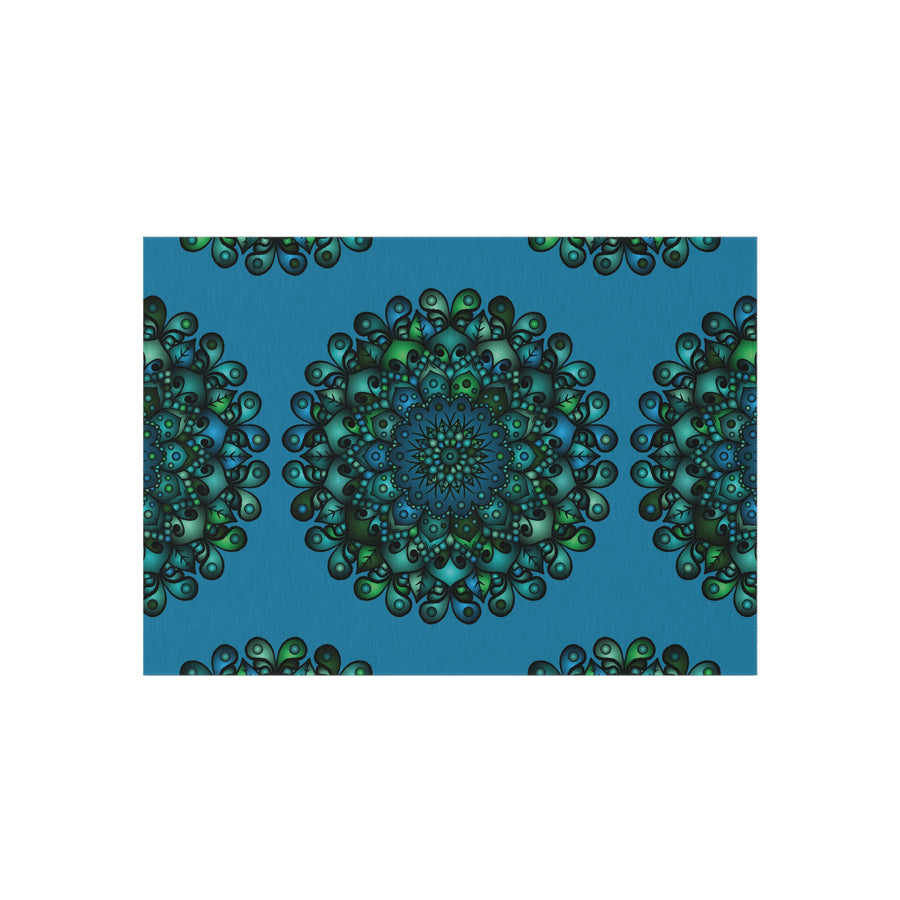 Tappeto da esterno Mandala blu e verde — Tappeto da patio resistente alle intemperie