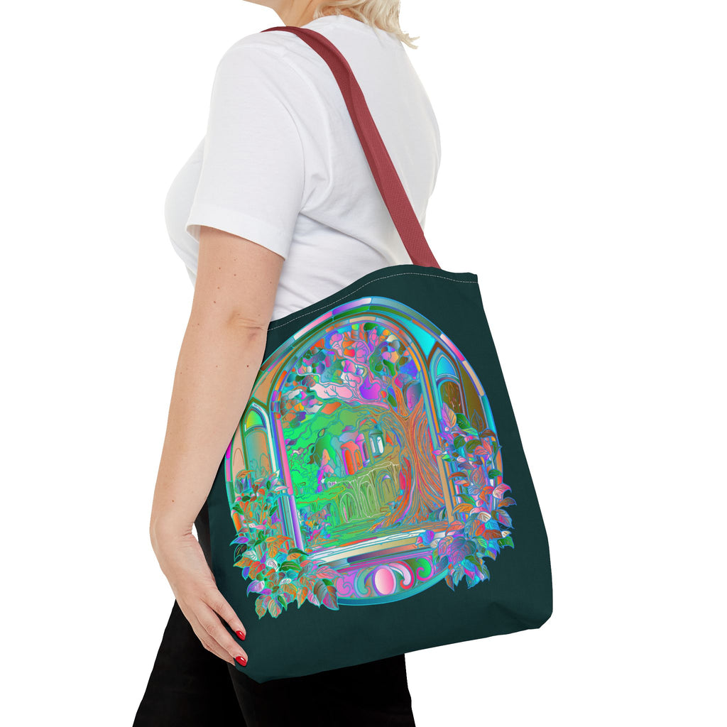 Colorful and intricate Mystical Nature Mandala Tote Bag with beautiful nature-inspired design