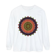 Intricate mandala long sleeve t-shirt featuring a colorful and intricate design