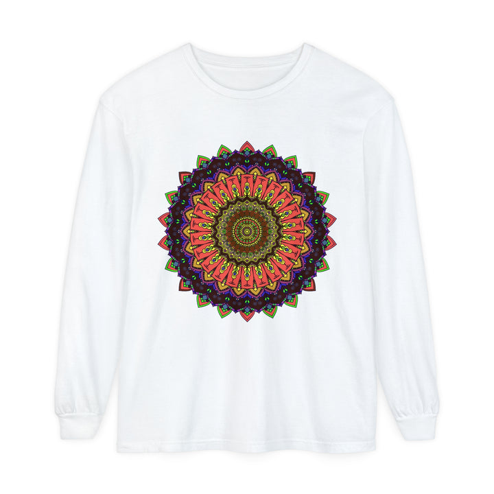 Intricate mandala long sleeve t-shirt featuring a colorful and intricate design