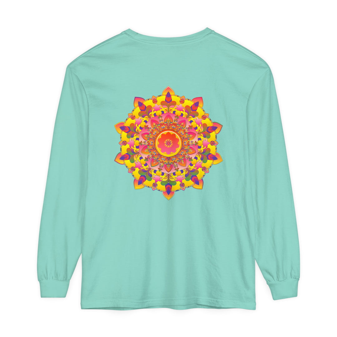 Colorful and intricate mandala design on a unisex long sleeve t-shirt