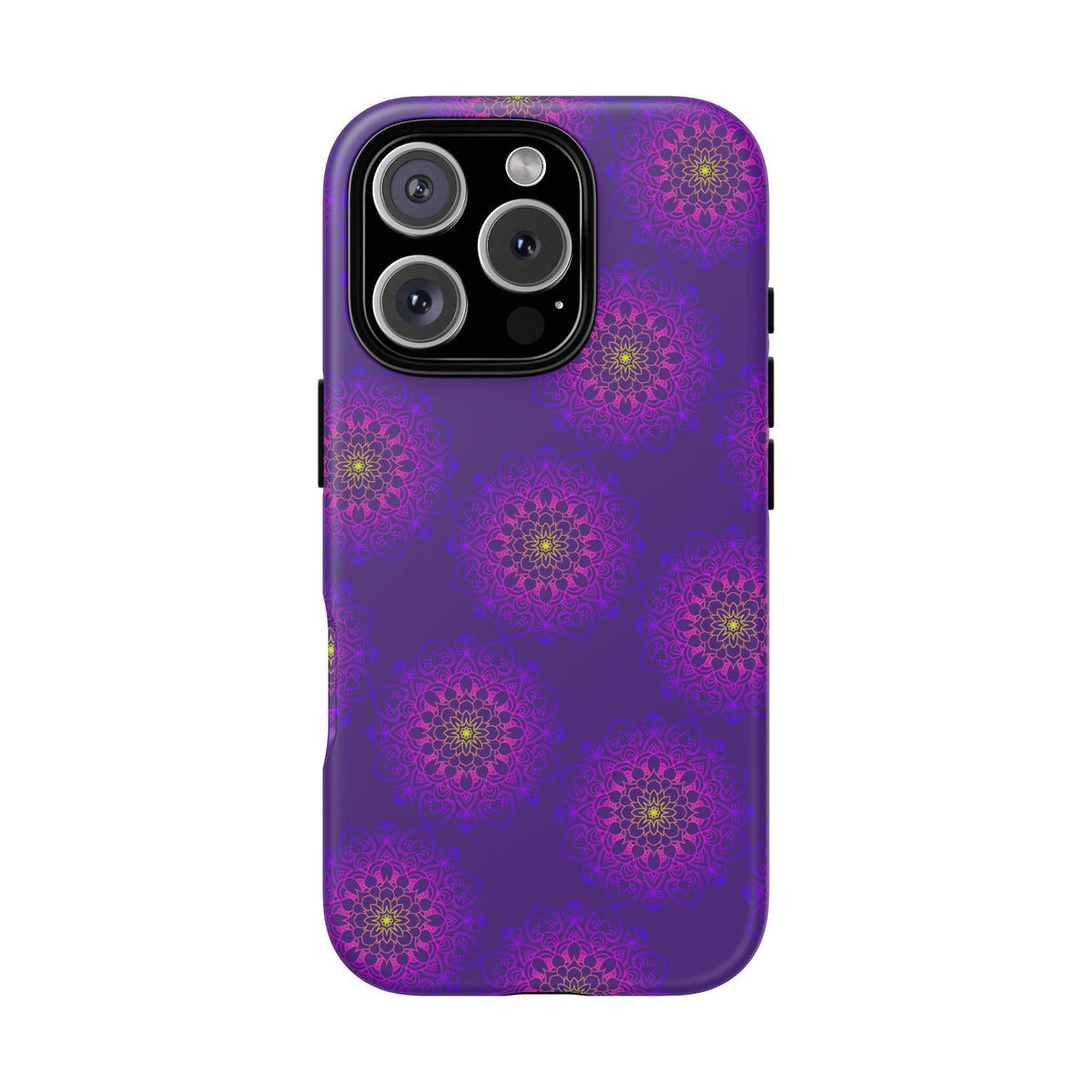 Intricate Purple Floral iPhone Case with Bold Mandala Design