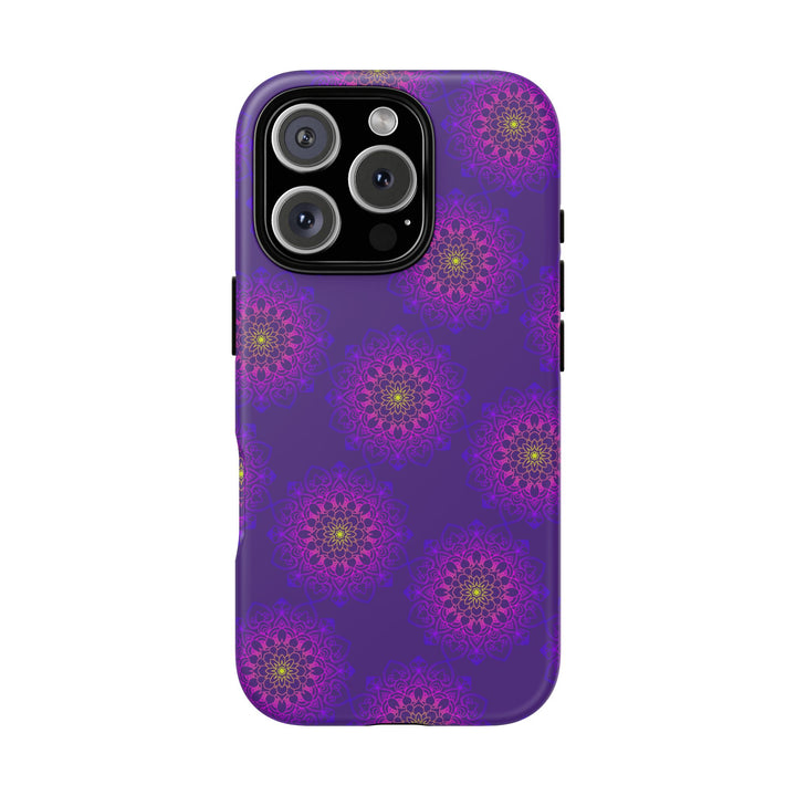 Intricate Purple Floral iPhone Case with Bold Mandala Design
