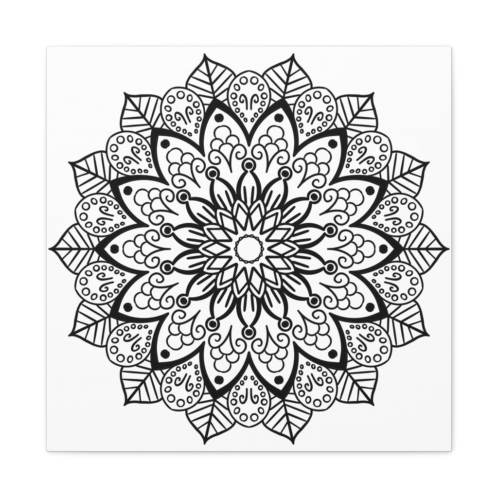 Beautiful handcrafted black and white mandala art on matte canvas, stretched and ready to hang on your wall, 125 inches thick