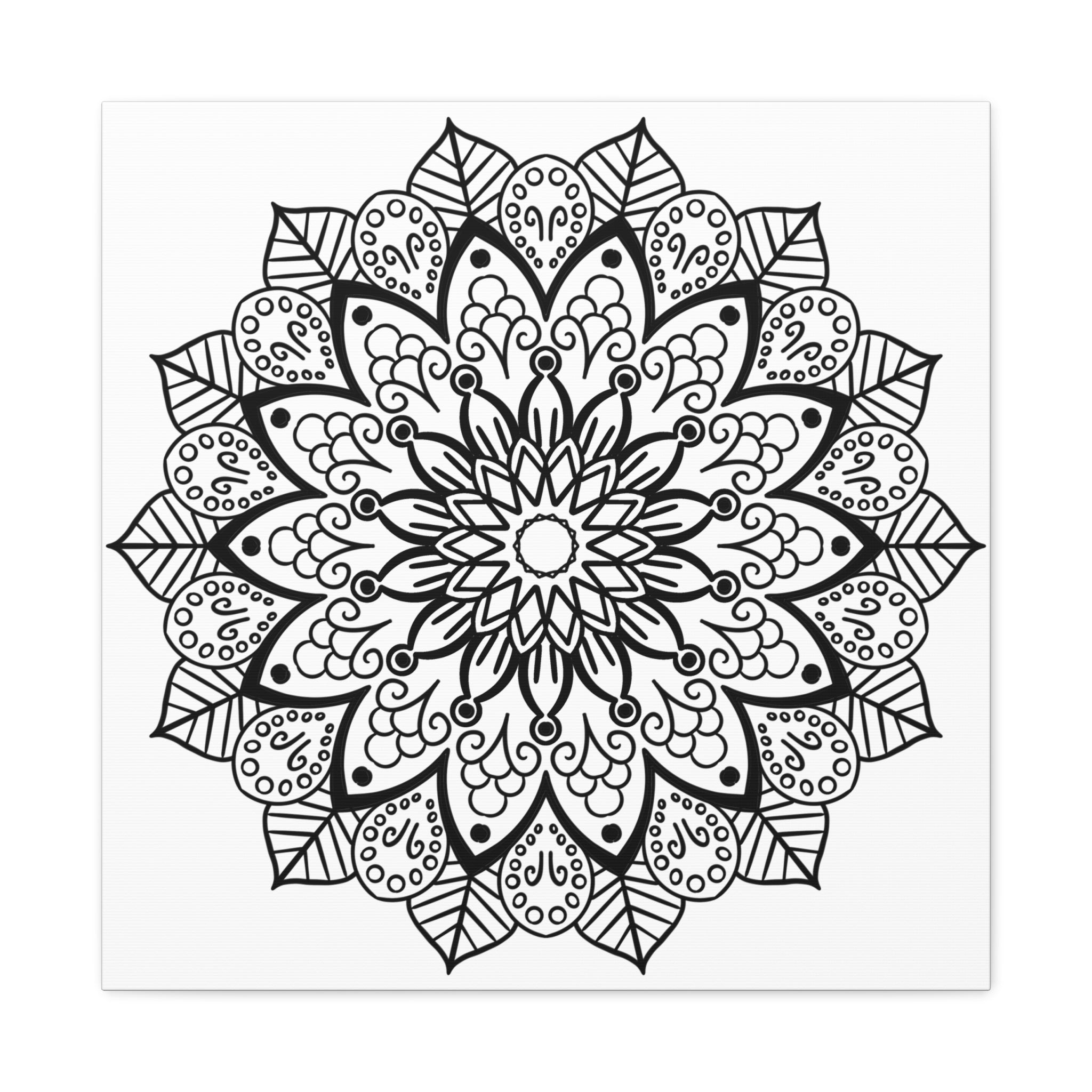 Beautiful handcrafted black and white mandala art on matte canvas, stretched and ready to hang on your wall, 125 inches thick