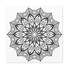 Beautiful handcrafted black and white mandala art on matte canvas, stretched and ready to hang on your wall, 125 inches thick