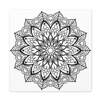 Beautiful handcrafted black and white mandala art on matte canvas, stretched and ready to hang on your wall, 125 inches thick