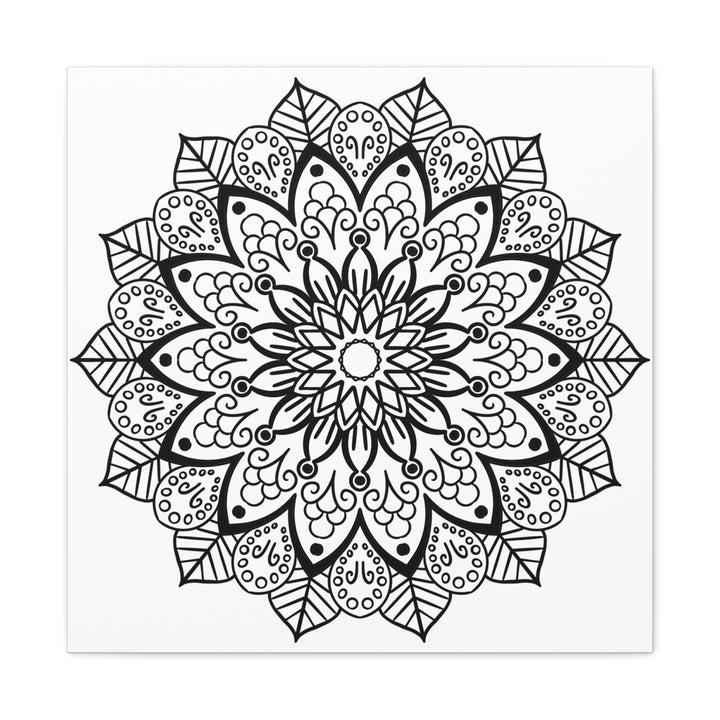 Beautiful handcrafted black and white mandala art on matte canvas, stretched and ready to hang on your wall, 125 inches thick