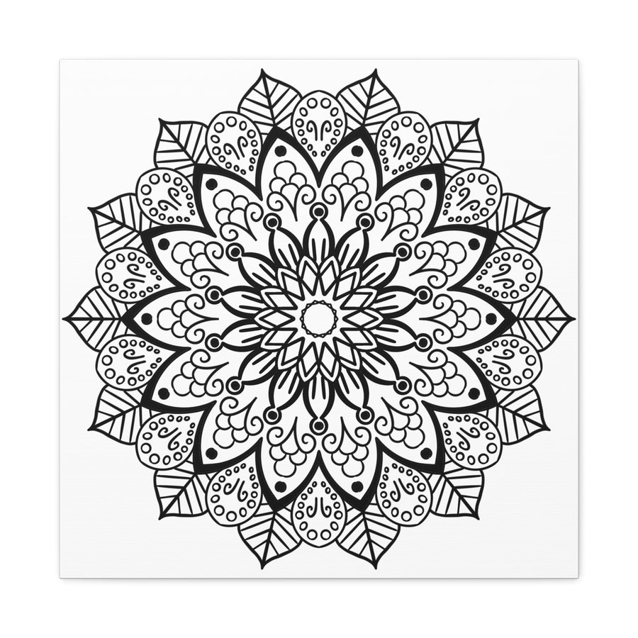 Beautiful handcrafted black and white mandala art on matte canvas, stretched and ready to hang on your wall, 125 inches thick