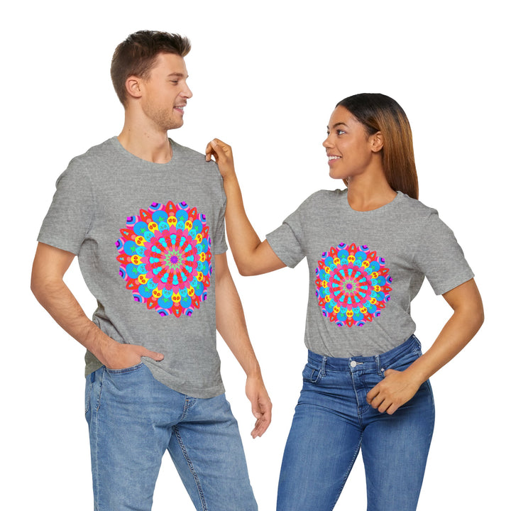 Vibrantly colored mandala t-shirt featuring intricate psychedelic art design