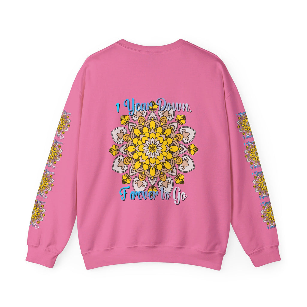 Unisex heavy blend crewneck sweatshirt for first year wedding anniversary, featuring the quote '1 year down, forever to go'