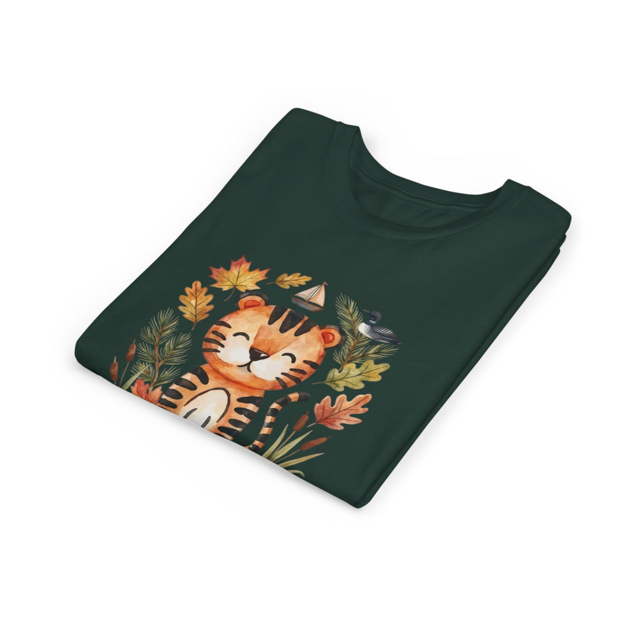 Kids Tiger Lake Ontario Tee — Watercolor Autumn Sailboat & Leaves Youth Short Sleeve Tee