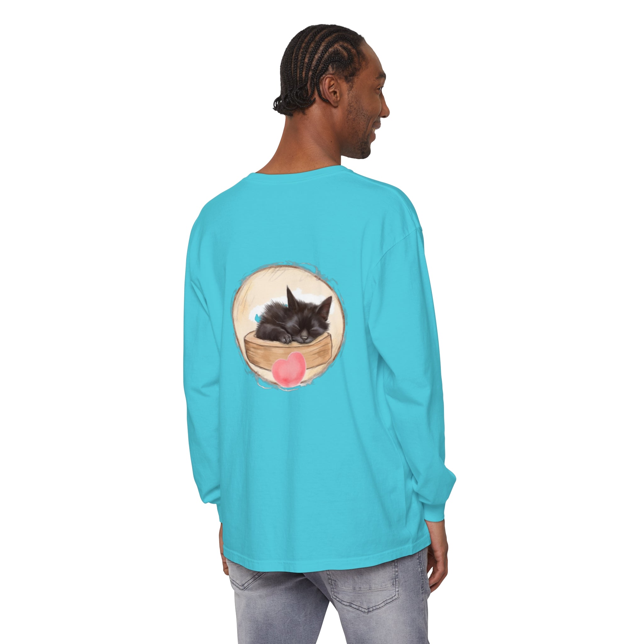 A cozy unisex t-shirt featuring an adorable sleeping kitten design for bedtime